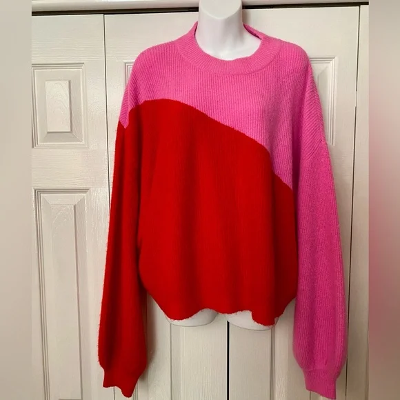 CROSBY by Mollie Burch Vibrant Red and Pink Sweater - Picture 1 of 3